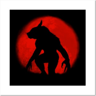 Werewolf and red full moon Posters and Art